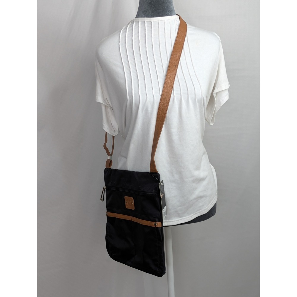 Stone Mountain Nylon Crossbody Bag Black Tan NWT Organizer Purse 12x9